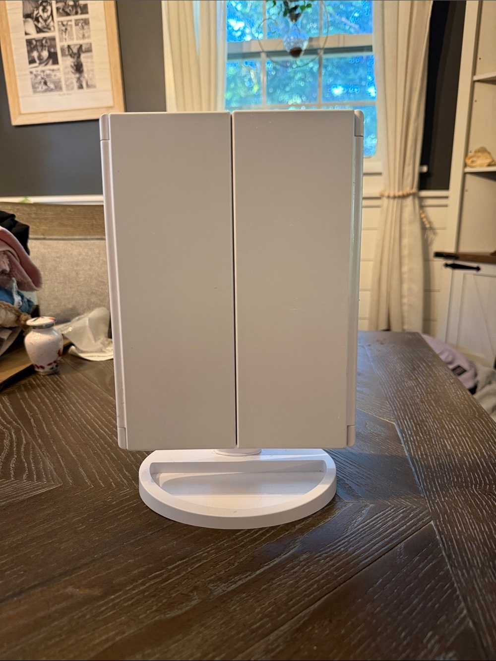 White Tri-Fold LED Makeup Mirror with Stand